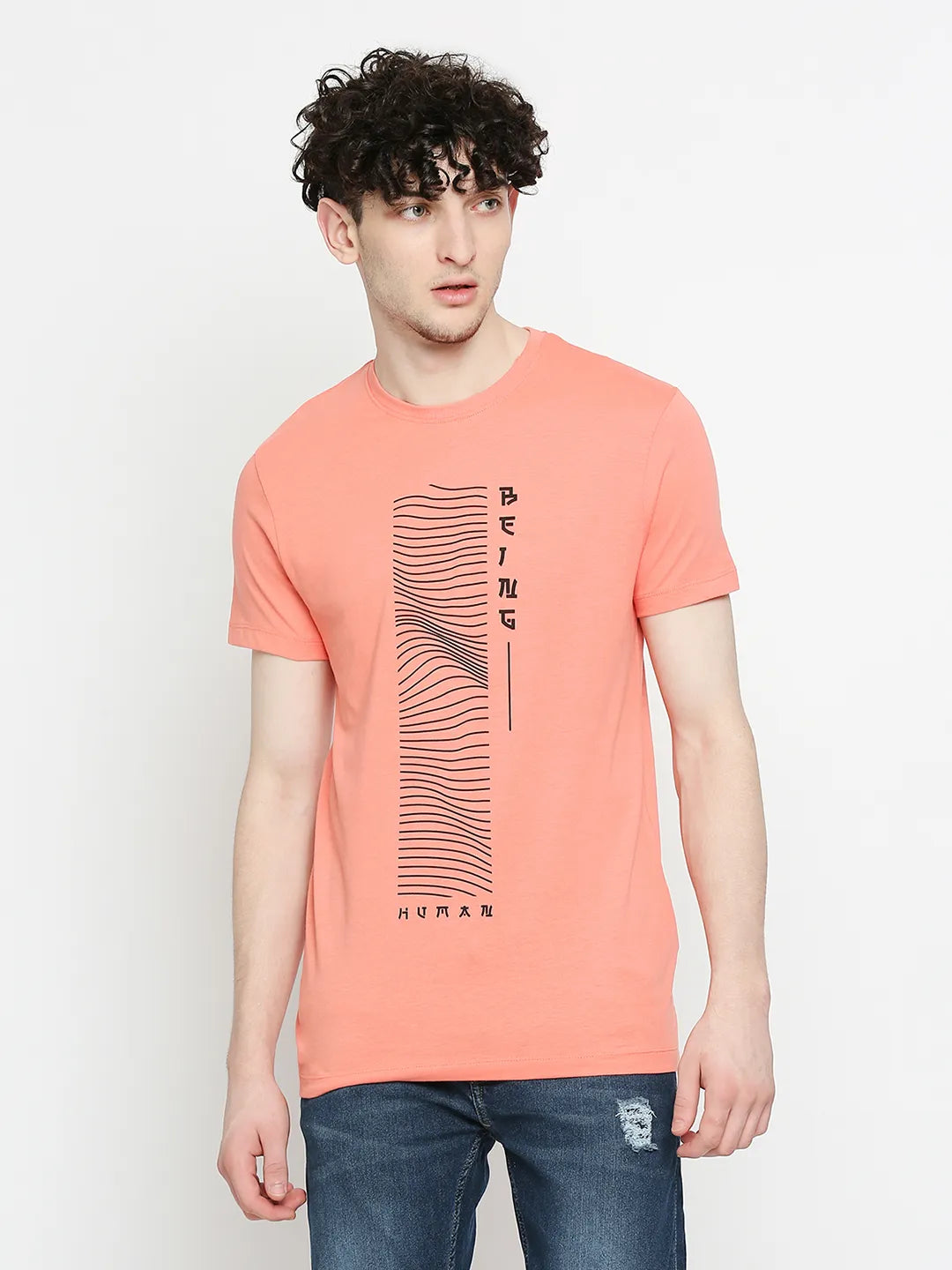 Being Human Regular Fit Mens T-Shirts-Coral