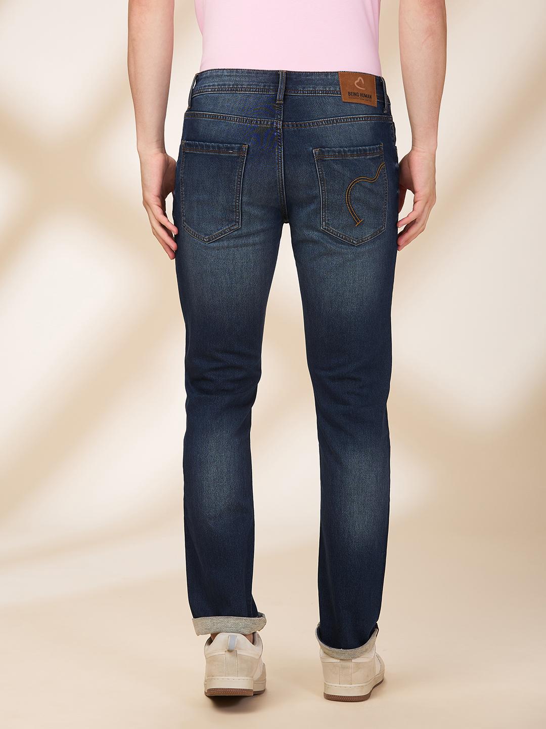 Dark Blue Slim Fit Denims For Men By Being Human Clothing