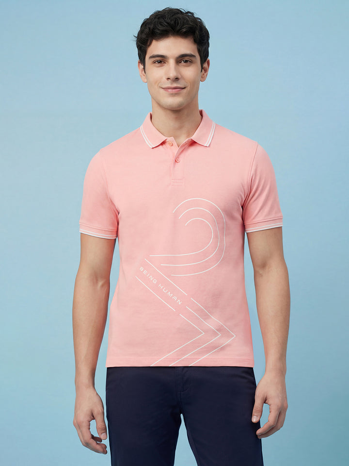 Pink Moderno Fit Men's Short Sleeves Polo T-Shirt by Being Human ClothingÂ 