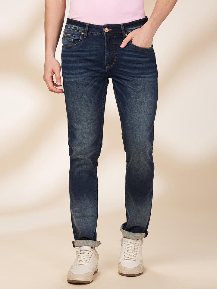 Dark Blue Slim Fit Denims For Men By Being Human Clothing