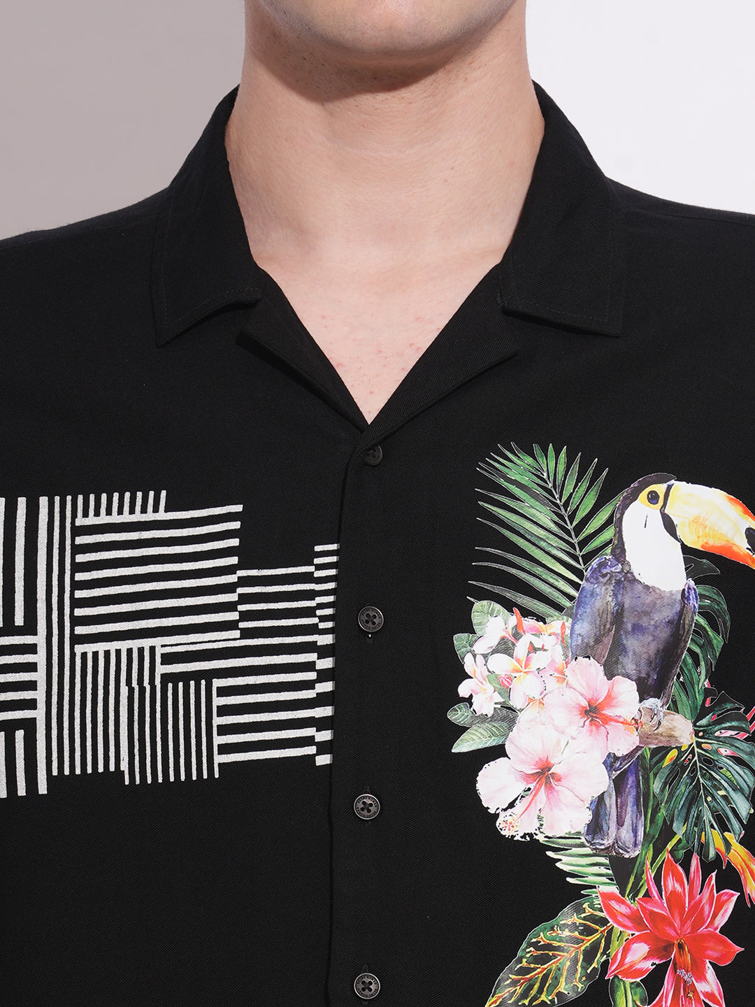 Black Regular Fit Regular Collar Men's Shirt by Being Human Clothing