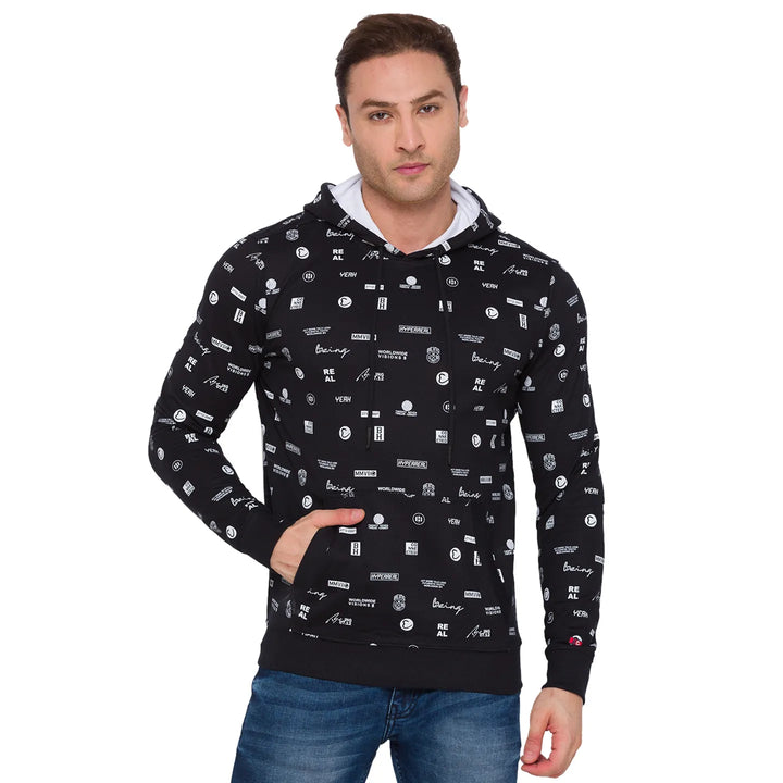 Black Regular Fit  Long Sleeves Cotton Men's Hoodie