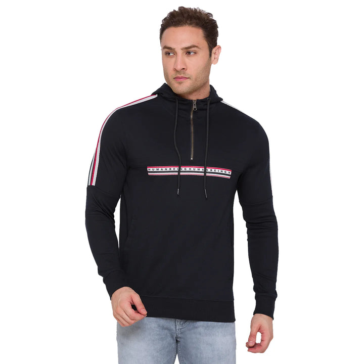 Black Regular Fit  Long Sleeves Cotton Men's Hoodie