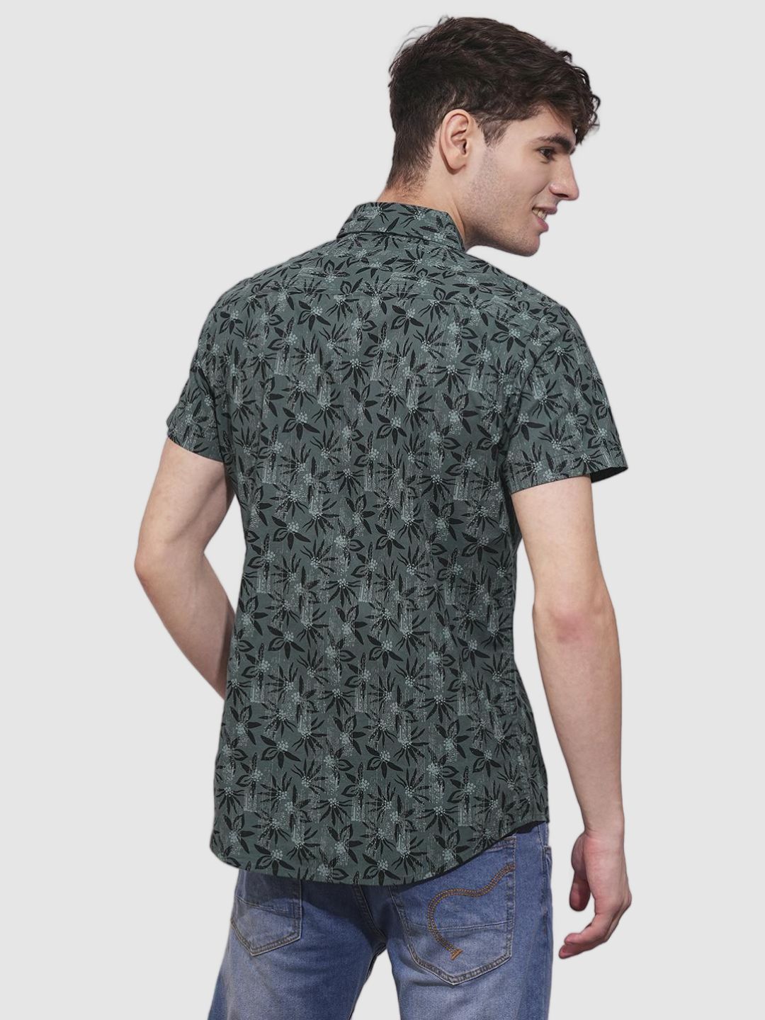 Grey Slim Fit Regular Collar Men's Shirt by Being Human Clothing