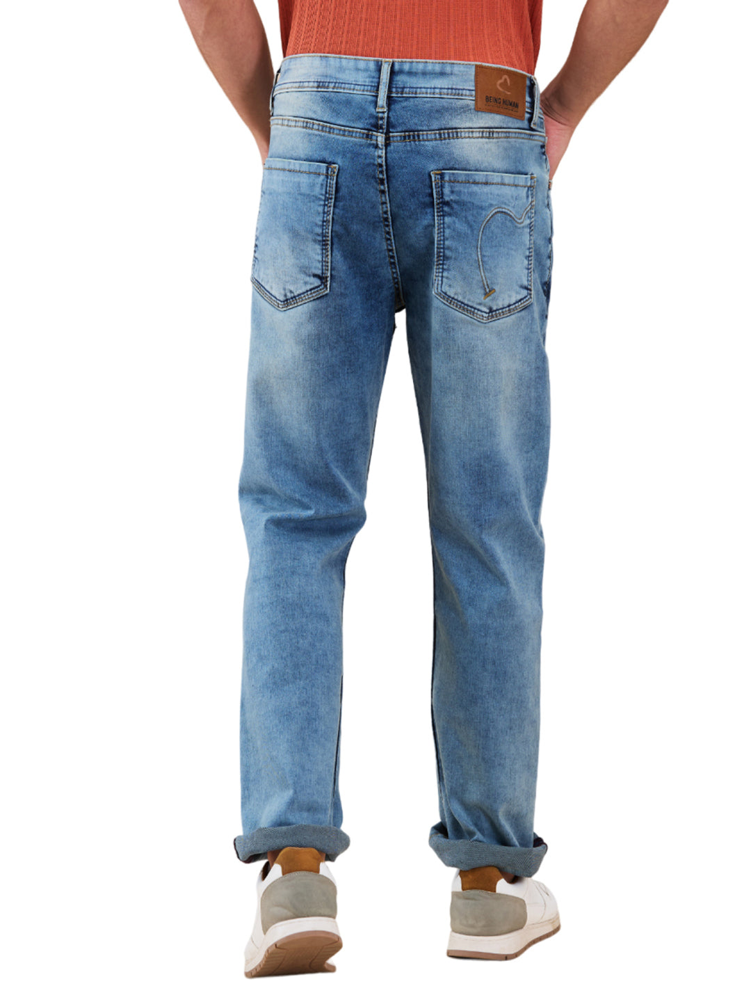 Light Blue Cropped Fit Denims For Men By Being Human Clothing