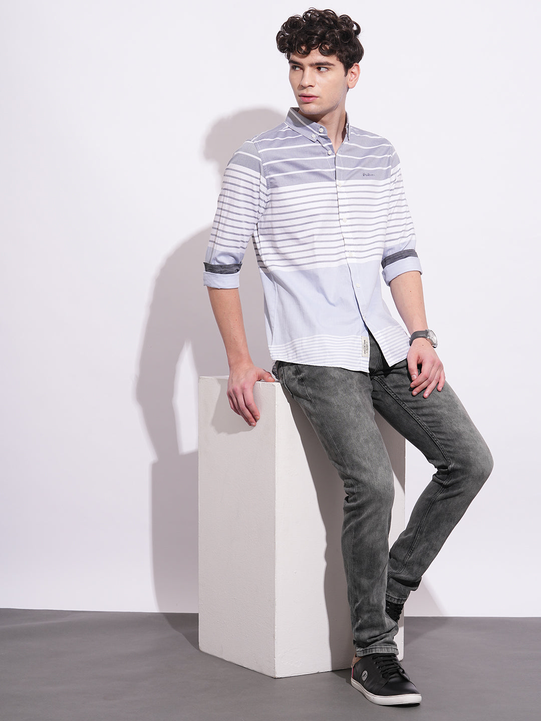 Grey Regular Fit Regular Collar Men's Shirt by Being Human Clothing