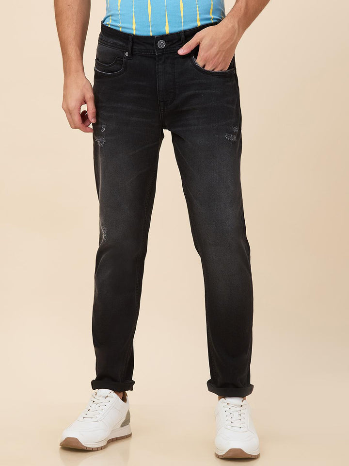 Black Cropped Fit Denims For Men By Being Human Clothing