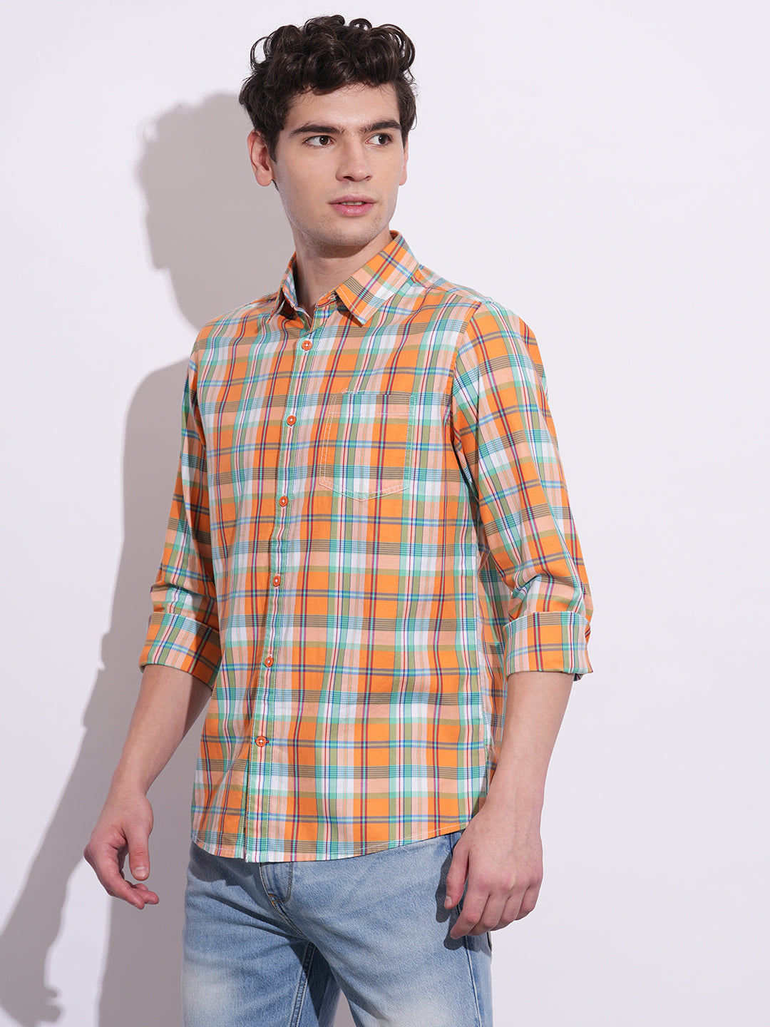 Orange Regular Fit Regular Collar Men's Shirt by Being Human Clothing