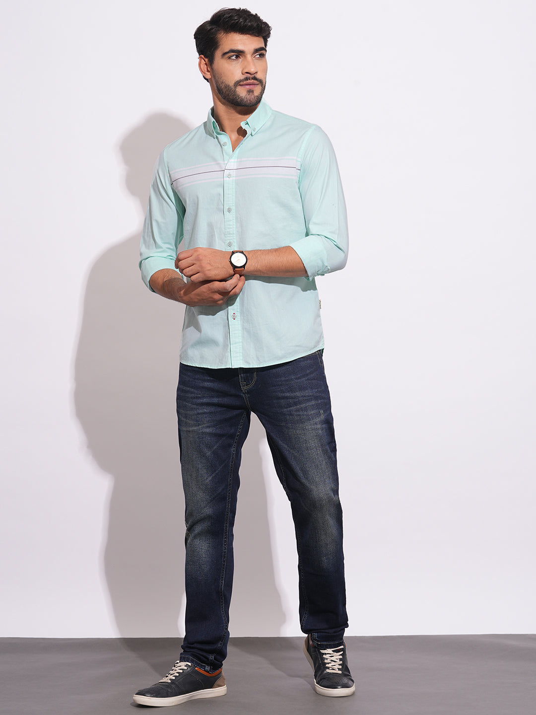 Sea Green Regular Fit Regular Collar Men's Shirt by Being Human Clothing