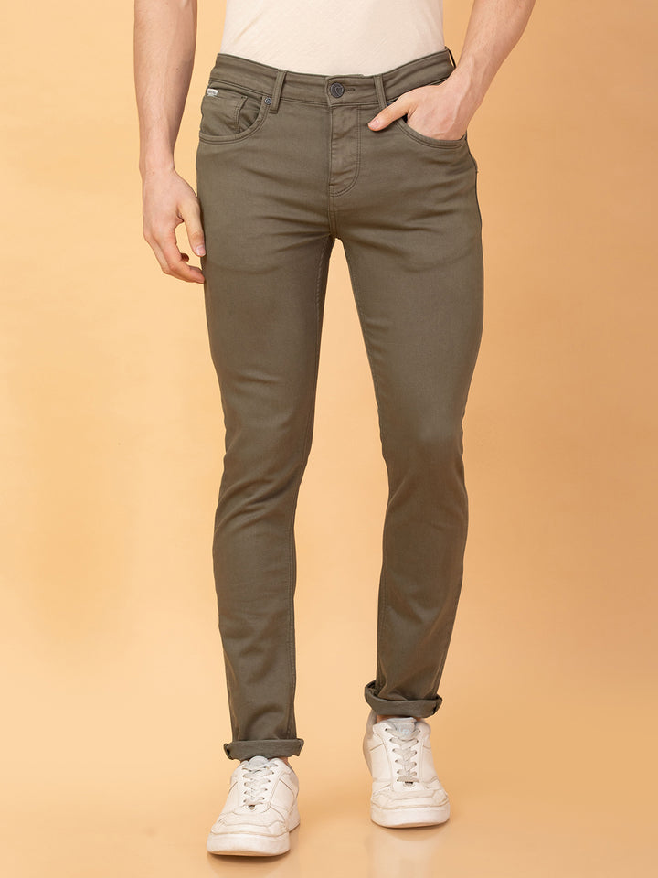 Olive Neon-Slim Fit Denims for Men by Being Human Clothing