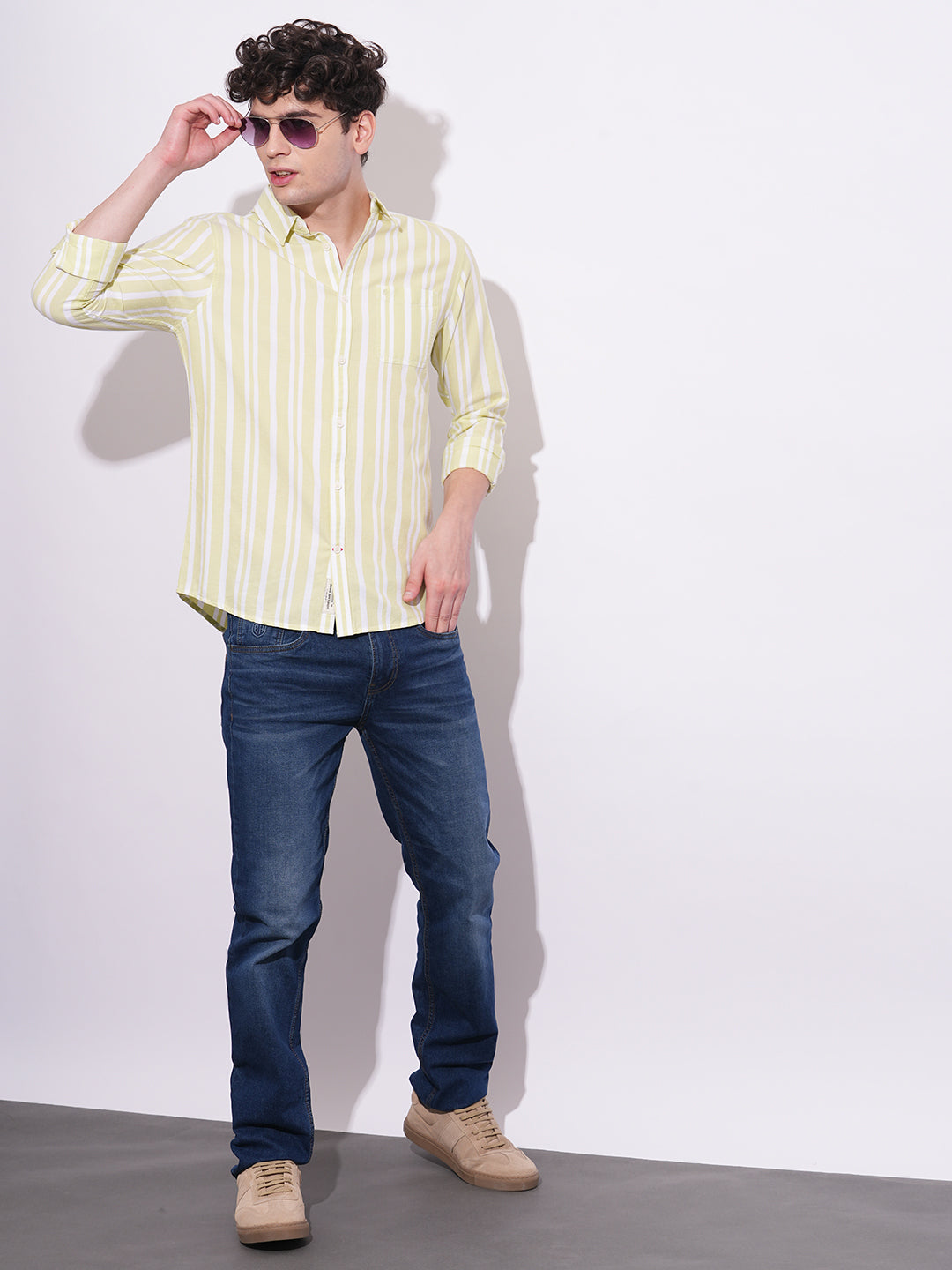 Green Regular Fit Regular Collar Men's Shirt by Being Human Clothing