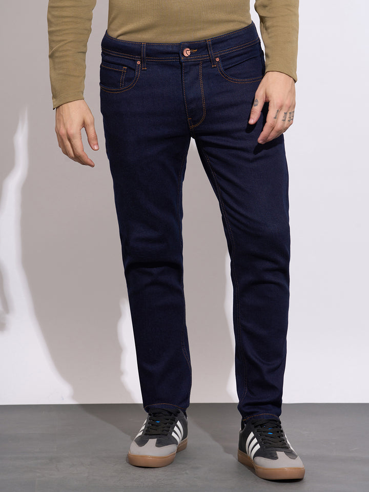 Blue Cropped Fit Cotton Blend Men's Denims