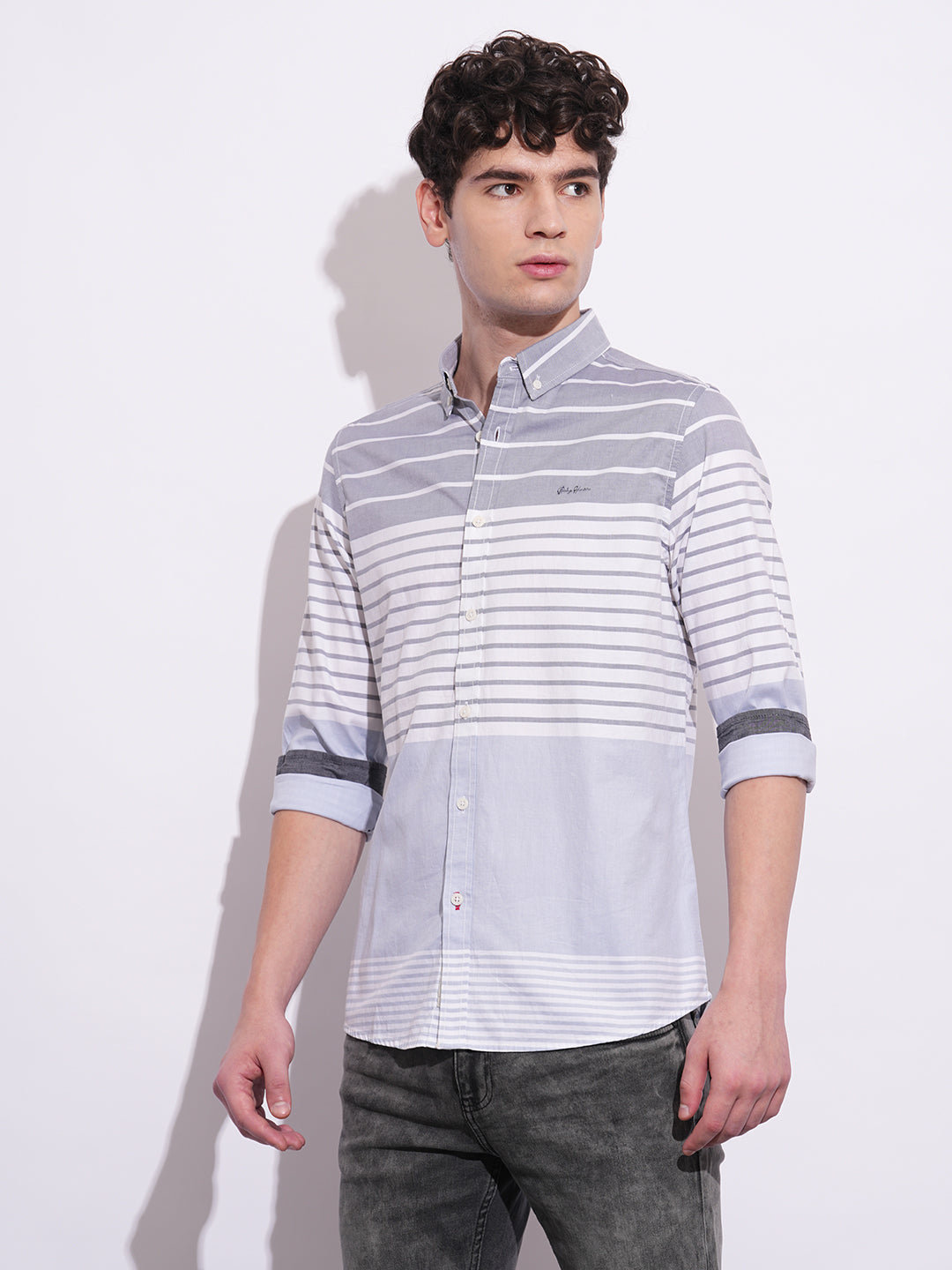 Grey Regular Fit Regular Collar Men's Shirt by Being Human Clothing