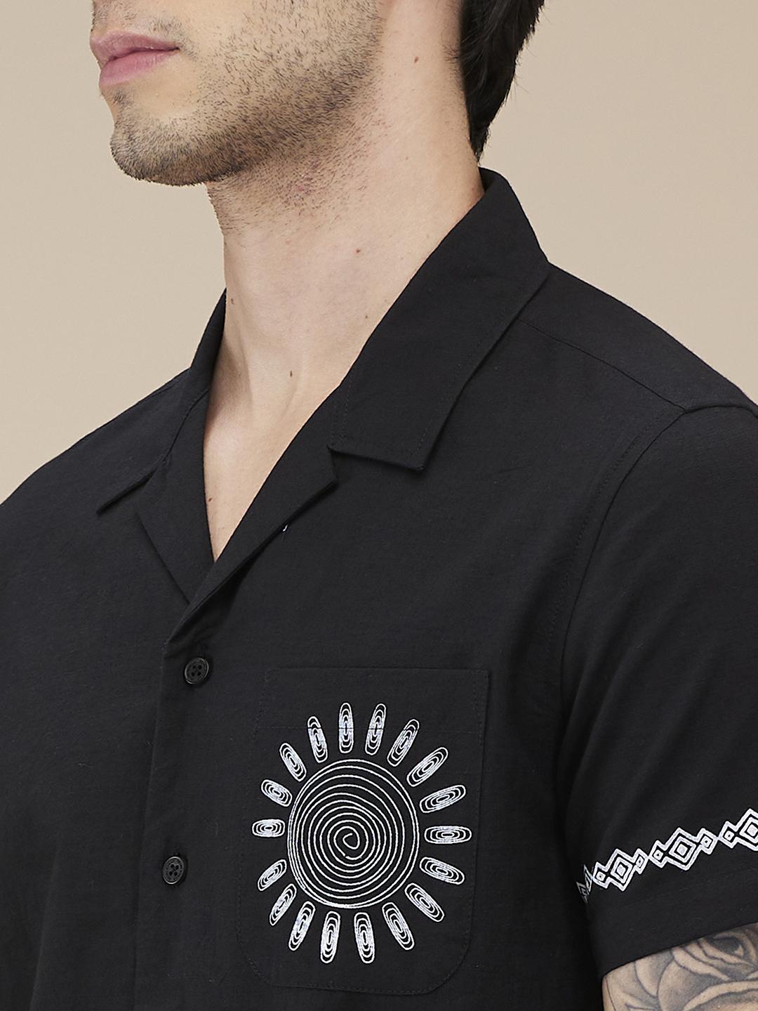 Black Regular Fit Regular Collar Men's Shirt by Being Human Clothing