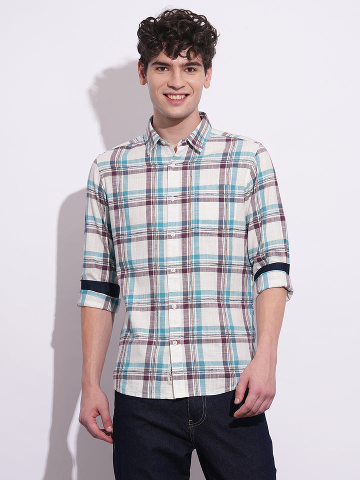 Blue Regular Fit Regular Collar Men's Shirt by Being Human Clothing