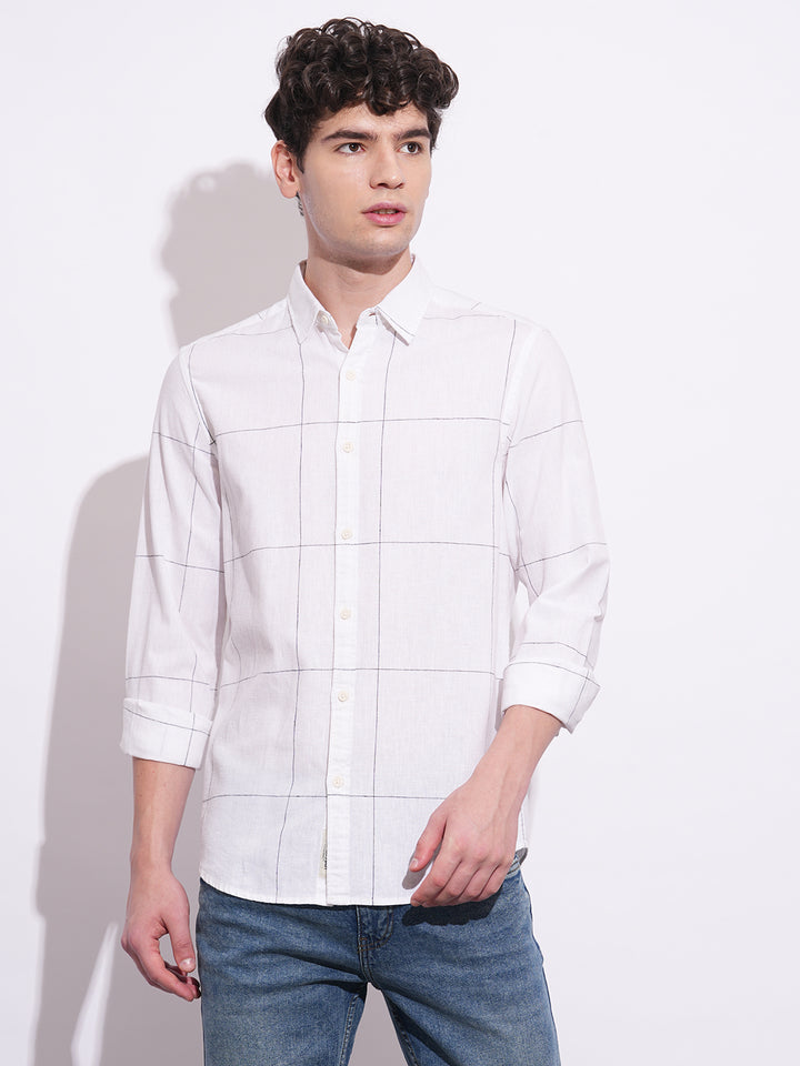 White Regular Fit Regular Collar Men's Shirt by Being Human Clothing
