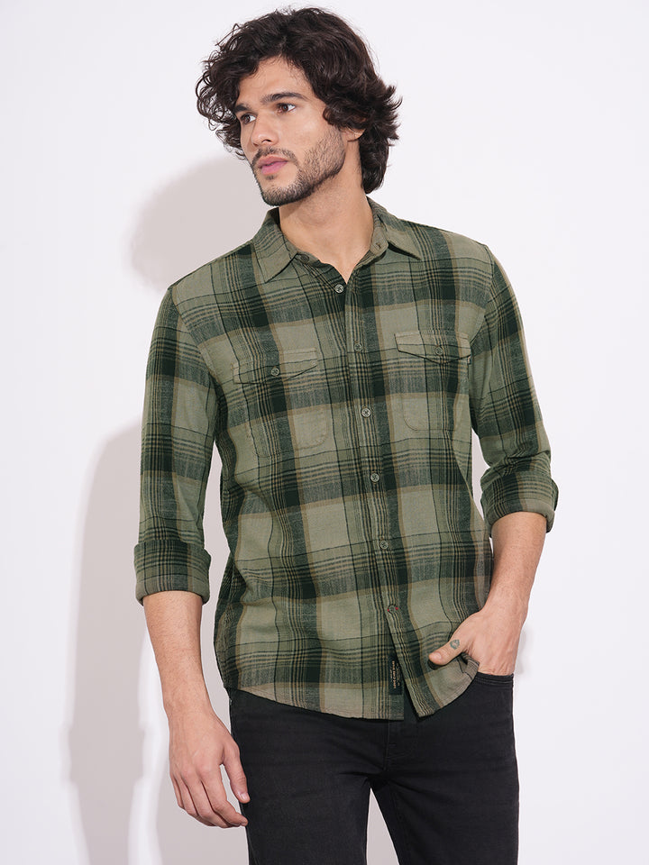 Brown Regular Fit Regular Collar Men's Shirt by Being Human Clothing