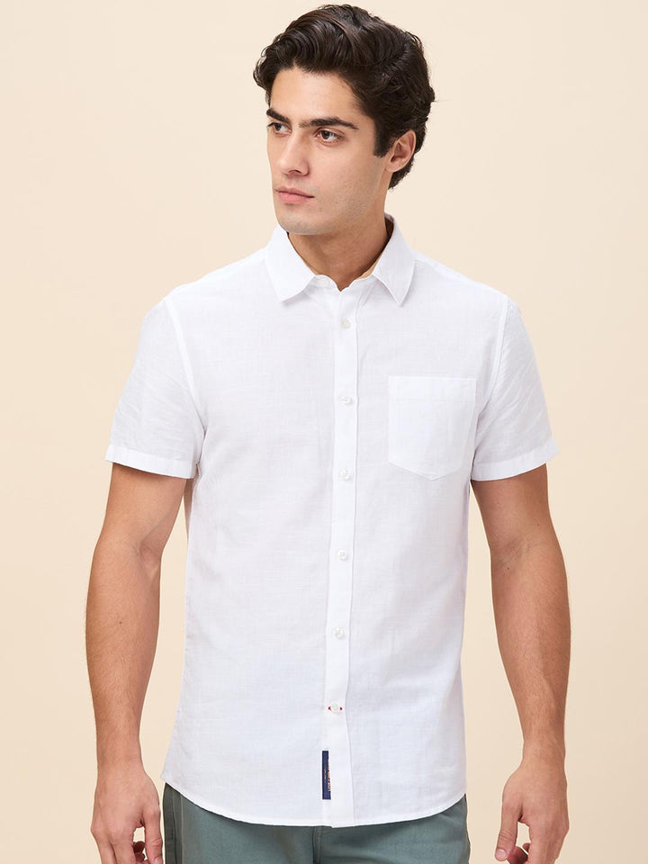 White Slim Fit Regular Collar Men's Shirt by Being Human Clothing