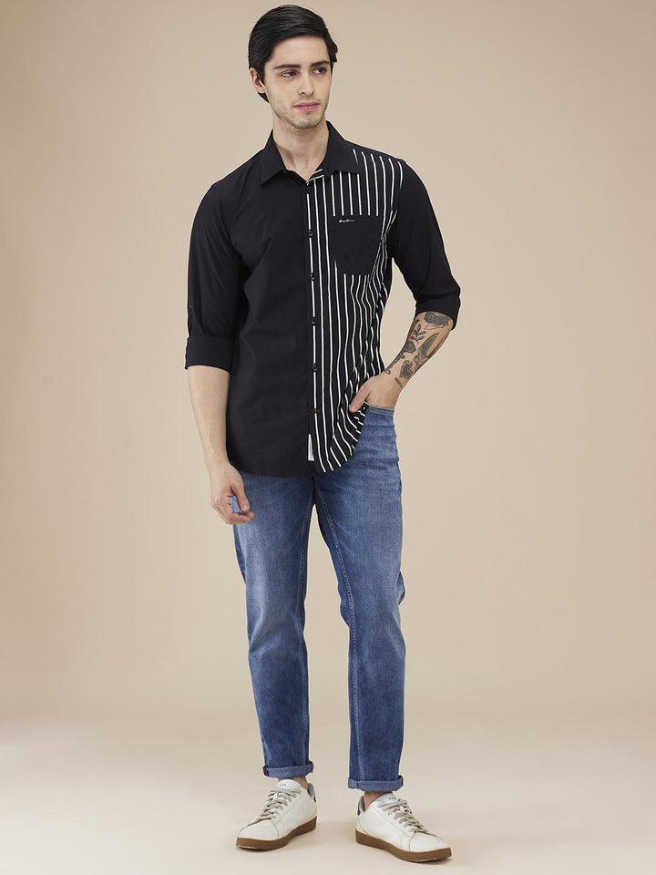 Black Regular Fit Regular Collar Men's Shirt by Being Human Clothing