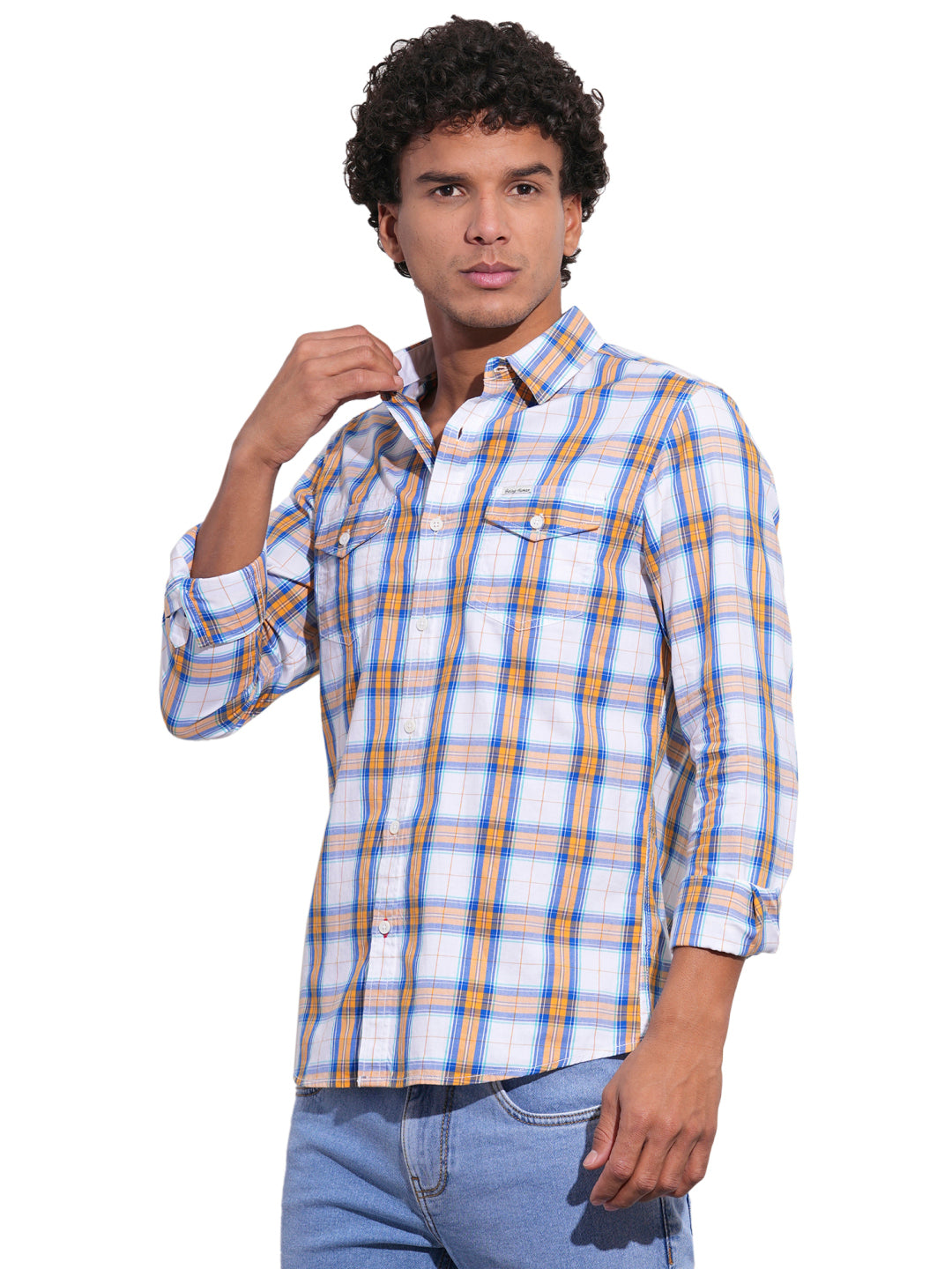 Yellow Regular Fit Regular Collar Men's Shirt by Being Human Clothing