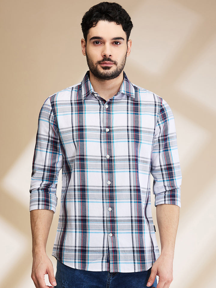 White Slim Straight Fit Regular Collar Long Sleeves Men's Shirt by Being Human Clothing