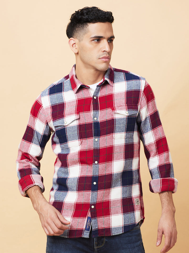 Red Slim Fit Regular Collar Men's Shirt by Being Human Clothing