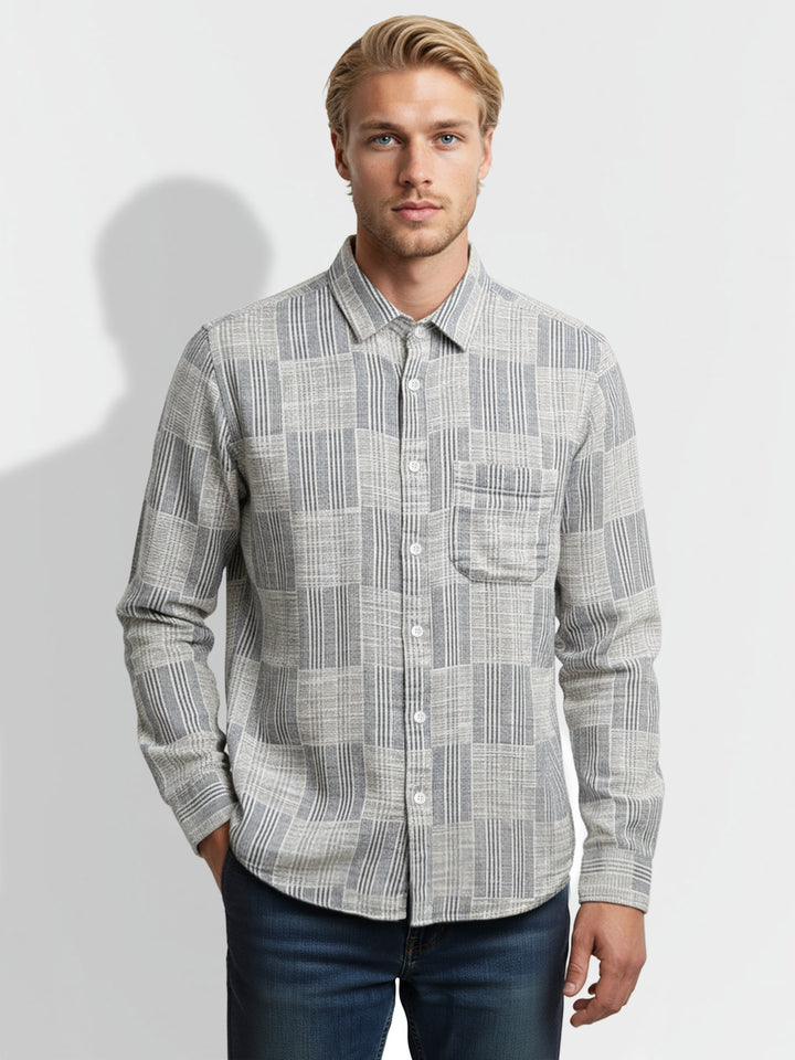 Beige Moderno Fit Regular Collar Long Sleeves Cotton Men's Shirt