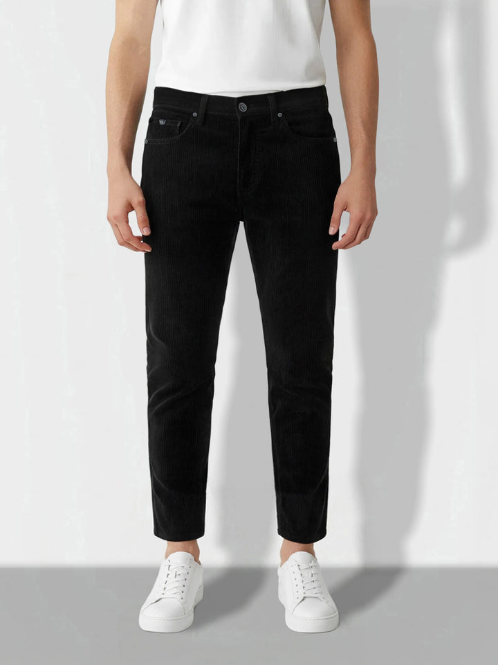 Black Cropped Fit Denims For Men