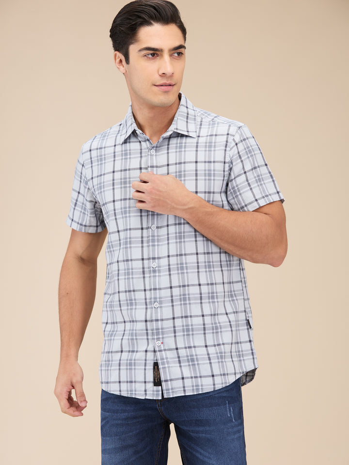 Grey Slim Fit Regular Collar Men's Shirt by Being Human Clothing