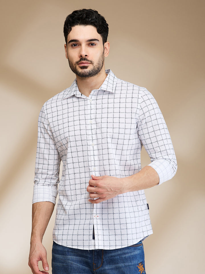 White Slim Straight Fit Regular Collar Long Sleeves Men's Shirt by Being Human Clothing
