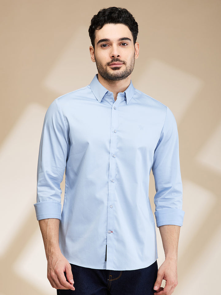 Sky Blue Slim Fit Regular Collar Men's Shirt by Being Human Clothing
