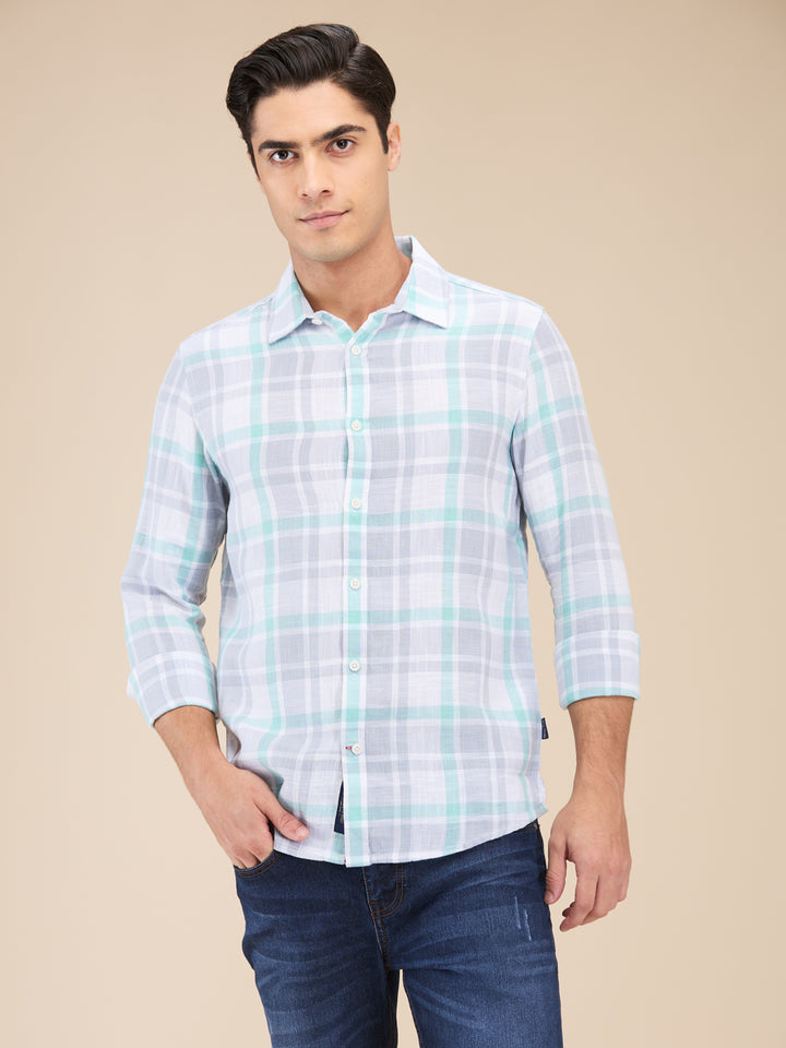 Grey Slim Fit Regular Collar Men's Shirt by Being Human Clothing