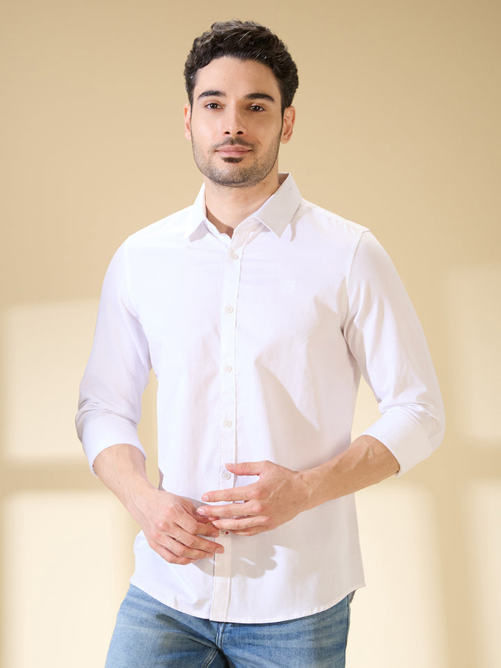 White Slim Fit Regular Collar Men's Shirt by Being Human Clothing