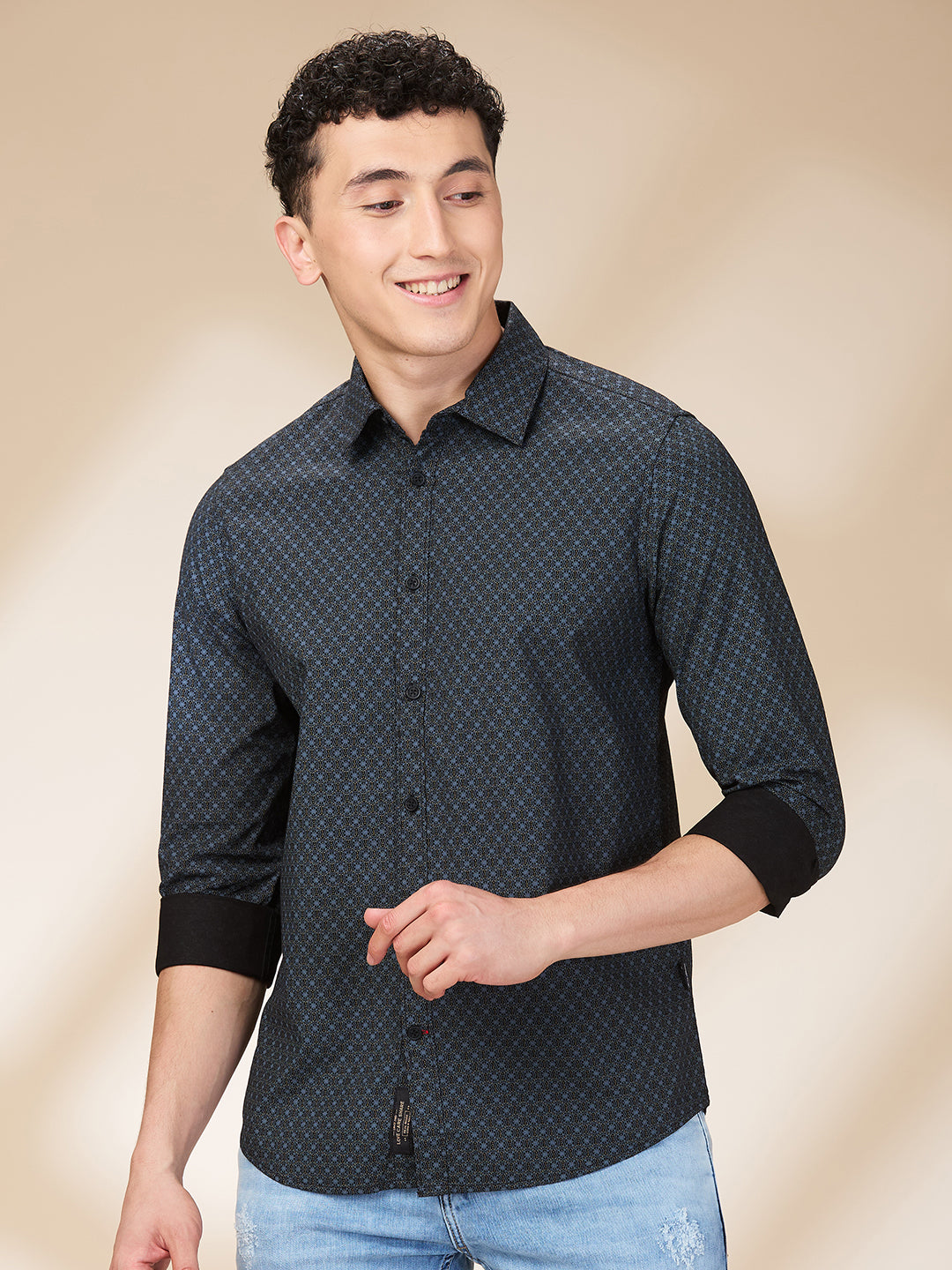 Grey Slim Straight Fit Regular Collar Long Sleeves Men's Shirt by Being Human Clothing