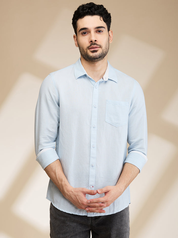 Sky Slim Fit Regular Collar Men's Shirt by Being Human Clothing