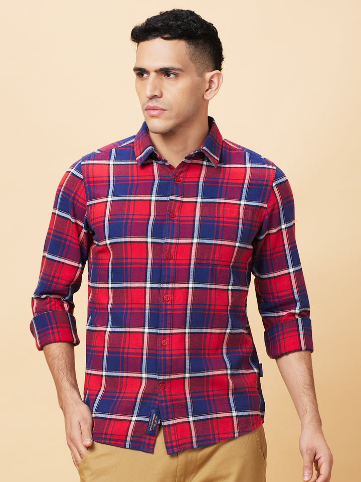 Red Slim Fit Regular Collar Men's Shirt by Being Human Clothing