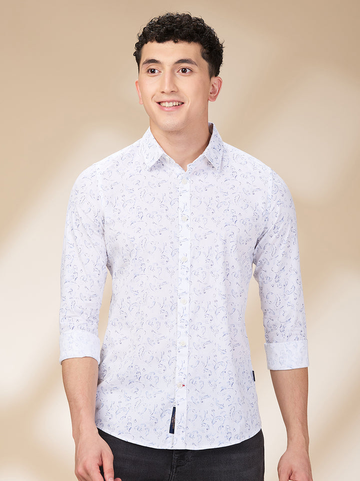 White Slim Fit Regular Collar Men's Shirt by Being Human Clothing