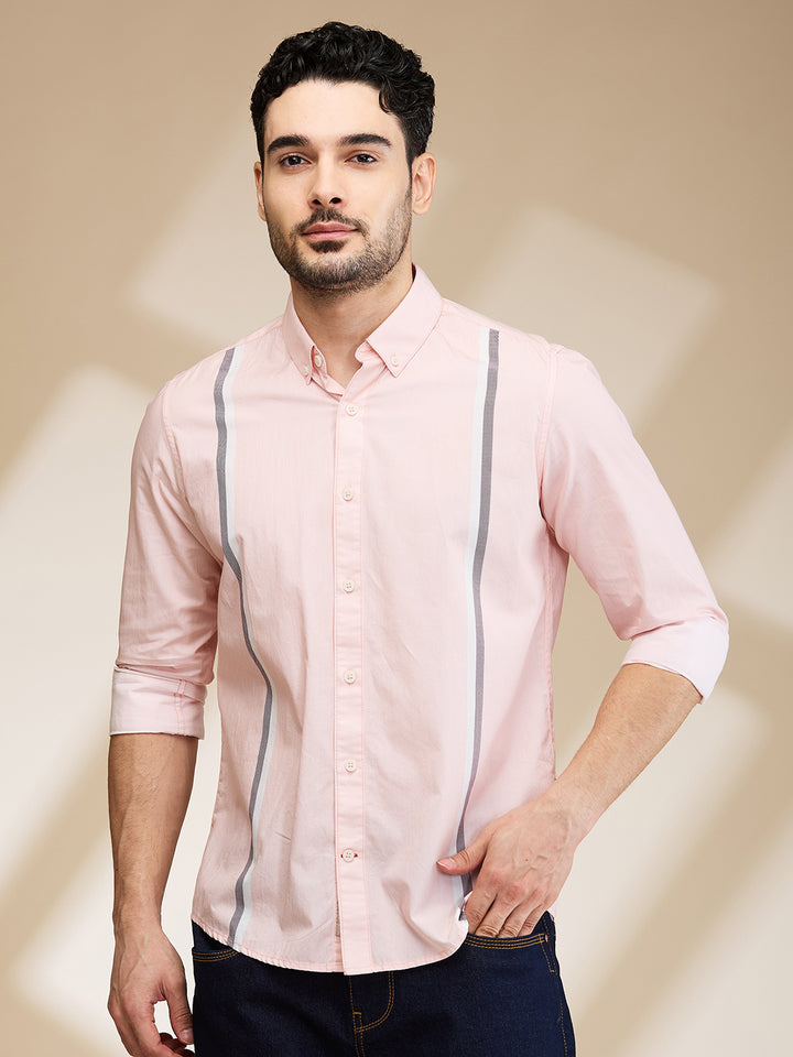 Peach Slim Fit Regular Collar Men's Shirt by Being Human Clothing