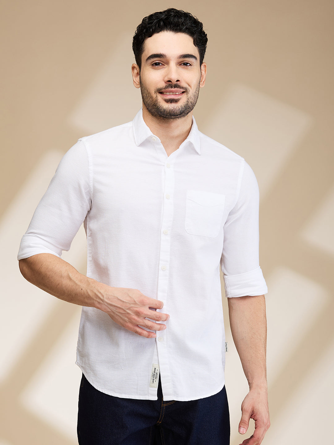White Slim Fit Regular Collar Men's Shirt by Being Human Clothing