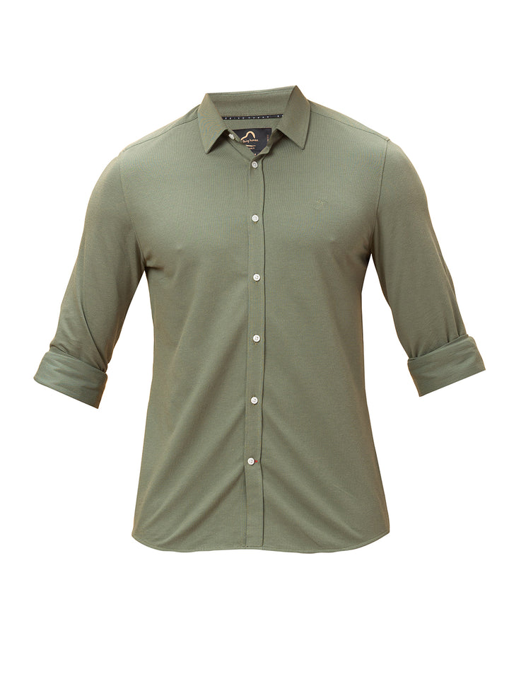 Green Slim Fit Regular Collar Shirt for Men by Being Human Clothing
