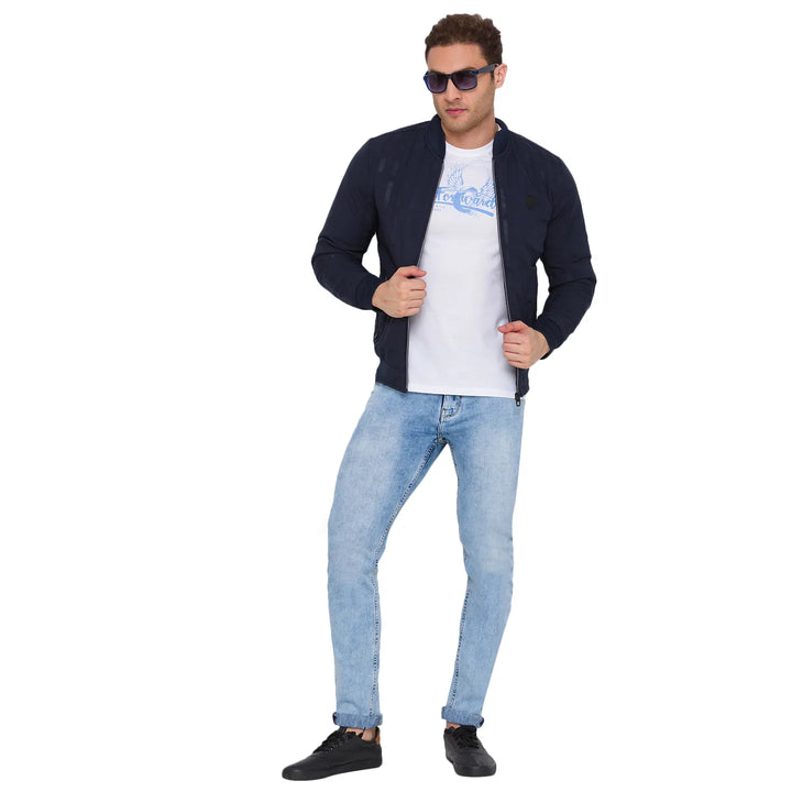 Blue Regular Fit Long Sleeves Nylon Men's Jacket