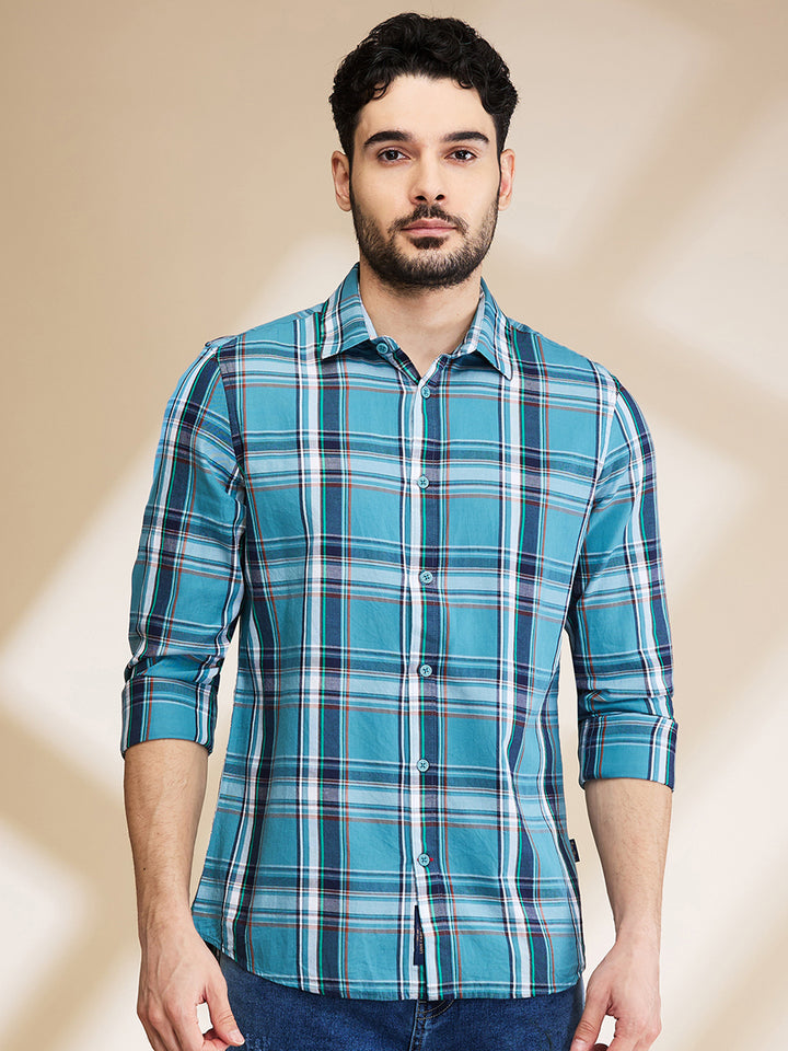 Teal Slim Fit Regular Collar Men's Shirt by Being Human Clothing