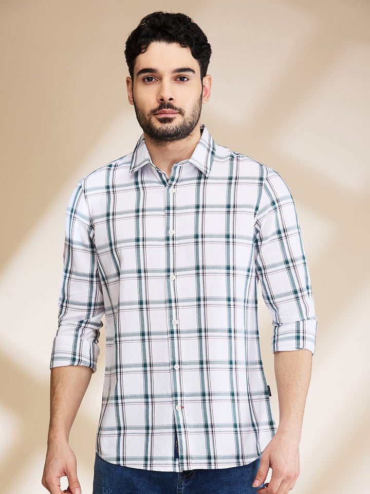 White Slim Straight Fit Regular Collar Long Sleeves Men's Shirt by Being Human Clothing