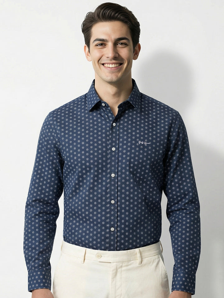 Navy Moderno Fit Regular Collar Men's Shirt