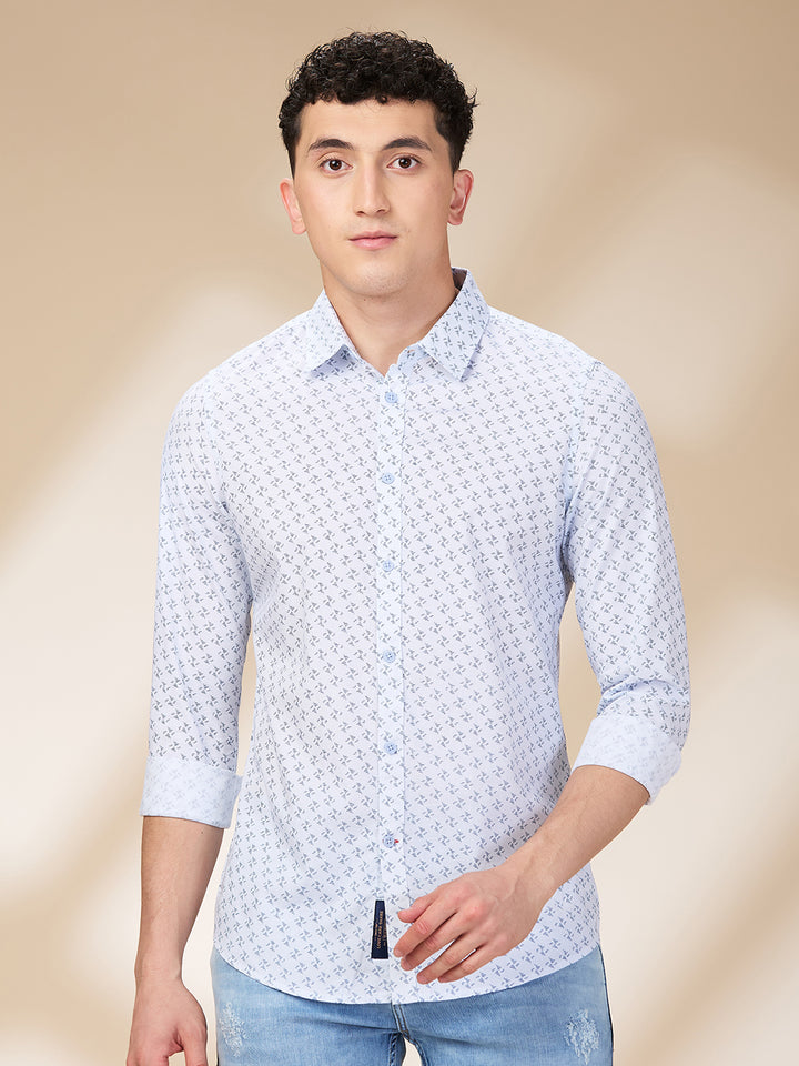 Blue Slim Straight Fit Regular Collar Long Sleeves Men's Shirt by Being Human Clothing