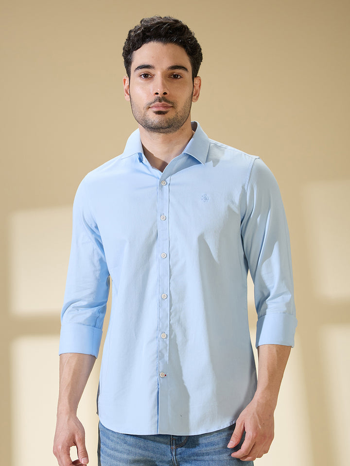 Sky Blue Slim Fit Regular Collar Men's Shirt by Being Human Clothing