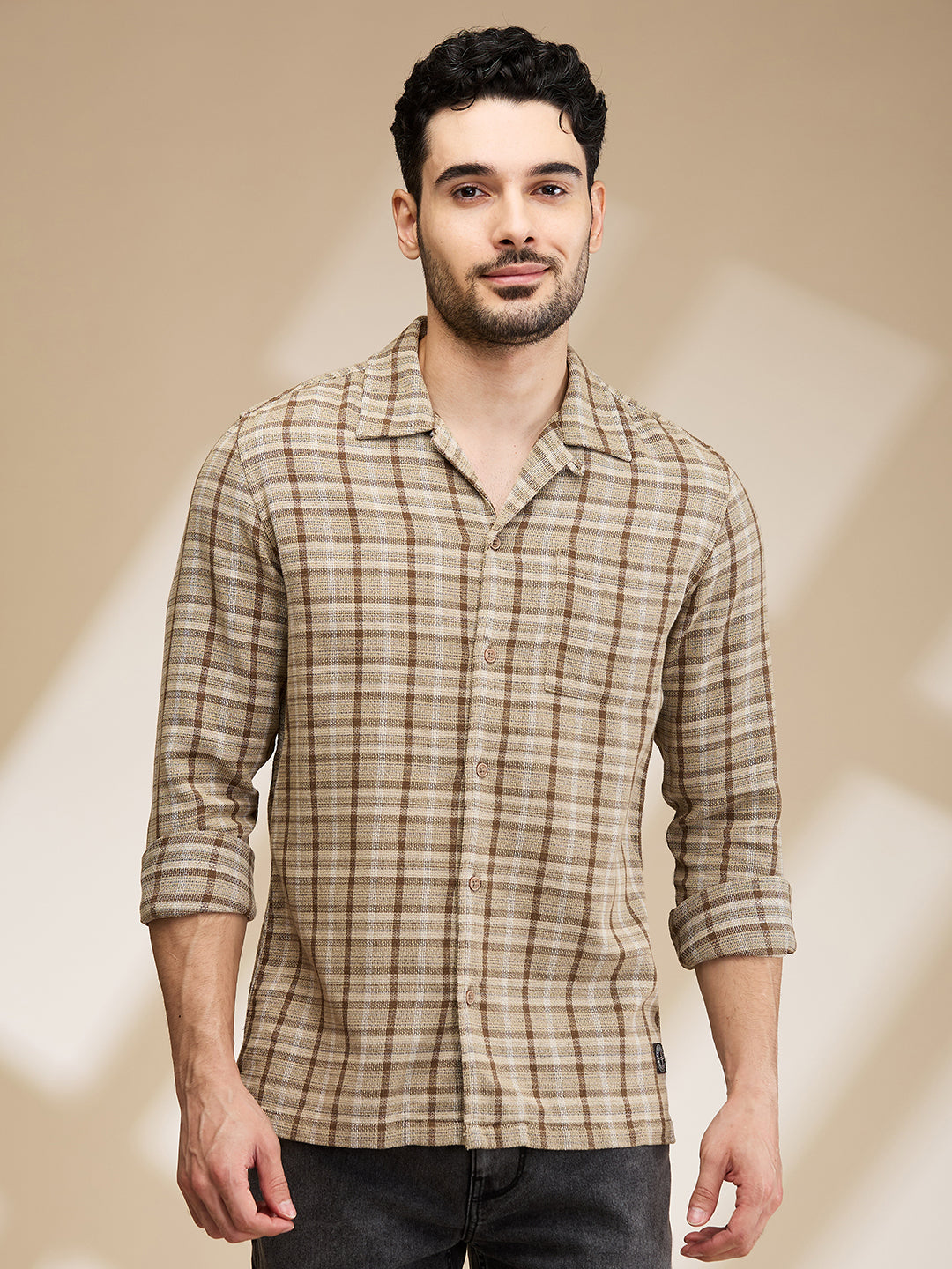 Grey Slim Straight Fit Regular Collar Long Sleeves Men's Shirt by Being Human Clothing