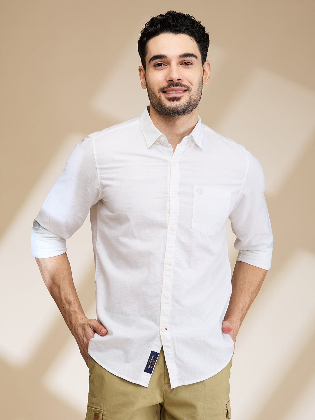 White Slim Fit Regular Collar Men's Shirt by Being Human Clothing