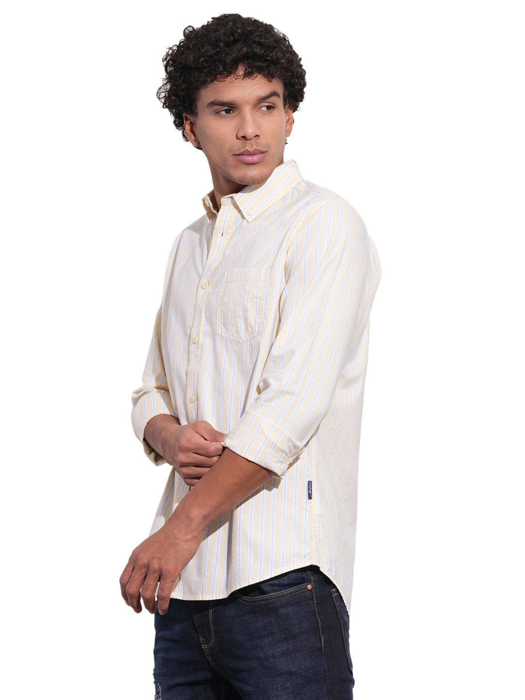 Yellow Regular Fit Regular Collar Men's Shirt by Being Human Clothing