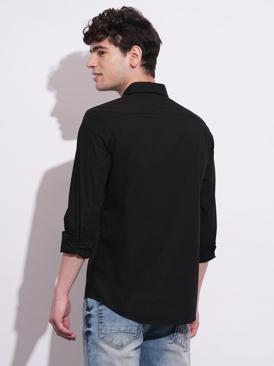 Black Slim Fit Regular Collar Men's Shirt by Being Human Clothing